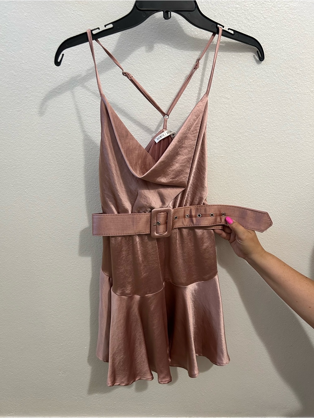 Saints + Secrets Dusty Rose Satin Slip Dress with Belt